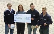 23 May 2006; Club Energise and the Gaelic Players Association has announced third-level scholarships for 2006/2007, the most extensive scheme ever undertaken by the players' body. The scholarship programme is funded through the sale of Club Energise as part of the GPA's commercial strategy. Pictured at the announcement are, from left, Paul Earls, Wicklow football, Siobhan McCarney, Club Energise, Brian Campion, Laois hurling and Diarmuid Fitzgerald, Tipperary hurling. UCD, Belfield, Dublin. Picture credit: Damien Eagers / SPORTSFILE