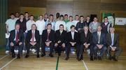 22 May 2006; Graduates of the 2005 FÁS/FAI Training Programme, after receiving their certificates from Brian Lenihan T.D., Minister of State at the Department of Health and Children, Vincent Butler, FAI, Packie Bonner, Technical director of the FAI, Martin Quilty, FETAC, Harry McCue, FAI and John Delaney CEO of the Football Association of Ireland. John Paul Park, Cabra, Dublin. Picture credit: Damien Eagers / SPORTSFILE