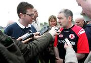 28 May 2006; Tyrone manager Mickey Harte faces the press after the game. Bank of Ireland Ulster Senior Football Championship, Round 1, Tyrone v Derry, Healy Park, Omagh, Co. Tyrone. Picture credit; Oliver McVeigh / SPORTSFILE