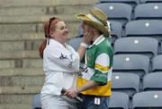 28 May 2006; Kildare fan Joanne Domican, from Carbury, Co. Kildare, with her boyfriend Offaly fan Alan Ward, Walsh Island, Co. Offaly, after the match. Bank of Ireland Leinster Senior Football Championship, Quarter-Final, Kildare v Offaly, Croke Park, Dublin. Picture credit; Brian Lawless / SPORTSFILE