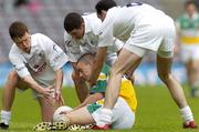 28 May 2006; Niall McNamee, Offaly, in action against, from left, Mark Hogarty, Andriu MacLochlainn, and Dermot Earley, Kildare. Bank of Ireland Leinster Senior Football Championship, Quarter-Final, Kildare v Offaly, Croke Park, Dublin. Picture credit; Brian Lawless / SPORTSFILE