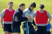 30 May 2006; Defence coach Graham Steadman goes through some drills with Donncha O'Callaghan, Denis Leamy, left, and Gordon D'Arcy, right, during Ireland Rugby squad training. University of Limerick, Limerick. Picture credit; Brendan Moran / SPORTSFILE