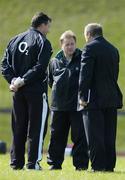 30 May 2006; Head coach Eddie O'Sullivan, centre, in conversation with forwards coach Niall O'Donovan, left, and Eddie Wigglesworth, Director of Rugby Development at the IRFU, during Ireland Rugby squad training. University of Limerick, Limerick. Picture credit; Brendan Moran / SPORTSFILE