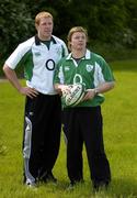30 May 2006; Captain Brian O'Driscoll with lock Paul O'Connell at the announcement that 02 Ireland are the new official sponsors of the Irish national rugby team. The agreement will be for six years to the conclusion of the 2011/2012 season. University of Limerick, Limerick. Picture credit; Brendan Moran / SPORTSFILE