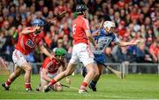 8 June 2014; Stephen Molumphy, Waterford, in action against Cork players, from left, Rob O'Shea, William Egan and Mark Ellis. Munster GAA Hurling Senior Championship, Quarter-Final Replay, Cork v Waterford, Semple Stadium, Thurles, Co. Tipperary. Picture credit: Piaras Ó Mídheach / SPORTSFILE