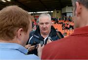 8 June 2014; Paul Grimley, Armagh manager interviewed by journalists after the game. Ulster GAA Football Senior Championship, Quarter-Final, Armagh v Cavan, Athletic Grounds, Armagh. Picture credit: Oliver McVeigh / SPORTSFILE