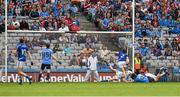 8 June 2014; Dublin's Diarmuid Connolly, right, looks on after his shot had beaten the Laois goalkeeper Graham Brody only to hit the upright and go ultimately wide. Leinster GAA Football Senior Championship, Quarter-Final, Dublin v Laois, Croke Park, Dublin. Picture credit: Ray McManus / SPORTSFILE