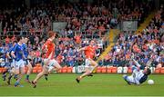 8 June 2014; Cavan's Conor Gilsenan saves an attempt at goal by Armagh's Aaron Kernan. Ulster GAA Football Senior Championship, Quarter-Final, Armagh v Cavan, Athletic Grounds, Armagh. Picture credit: Ramsey Cardy / SPORTSFILE