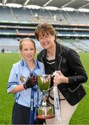 10 June 2014; President of the Camogie Association Aileen Lawlor with Rachel Feighery, Scoil Mhuire Lucan, Dublin, after the game. Allianz Cumann na mBunscol Football Finals, Croke Park, Dublin. Picture credit: Ray McManus / SPORTSFILE