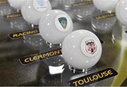 10 June 2014; The Toulouse ball is shown during the Pool draws for the 2014/2015 European Rugby Champions Cup tournament. Stade de la Maladiere, Neuchâtel, Switzerland. Picture credit: Brendan Moran / SPORTSFILE