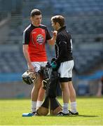 7 June 2014; Kildare goalkeeper Paul Dermody, right, in coversation with substitute goalkeeper Paddy McKenna at half-time. Christy Ring Cup Final, Kerry v Kildare, Croke Park, Dublin. Picture credit: Piaras Ó Mídheach / SPORTSFILE