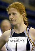 15 February 2004; Gillian O'Sullivan of Farranfore Maine Valley AC, Kerry, after the Senior Women's 3km Walk during the Irish Indoor Athletics Championships at the Odyssey Arena in Belfast, Antrim. Photo by Pat Murphy/Sportsfile