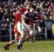 22 February 2004; Brian Laffey of Caltra in action against Fintan Devlin of the Loup during the AIB All-Ireland Senior Club Football Championship Semi-Final match between Caltra and Loup at Markievicz Park in Sligo. Photo by Damien Eagers/Sportsfile