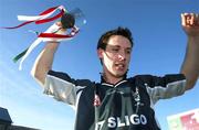 28 February 2004; Sligo IT captain Michael Moynes celebrates with the cup after the Datapac Sigerson Cup Final match between Queens University Belfast and Sligo IT at Corrigan Park in Belfast, Antrim. Photo by Sportsfile