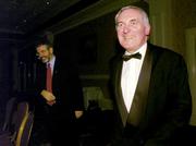 28 February 2004; An Taoiseach Bertie Ahern, T.D, after meeting the President of Sinn Féin Gerry Adams, left, during the Cumann Camogaiocht na nGael centenary celebrations at the Citywest Hotel in Dublin. Photo by Brendan Moran/Sportsfile
