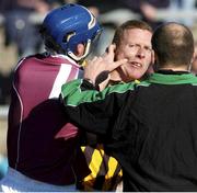 29 February 2004; James Ryall of Kilkenny, right, and Mark Kerins of Galway confront each other during the Allianz Hurling League Division 1A match between Galway and Kilkenny at Pearse Stadium in Galway. Photo by David Maher/Sportsfile