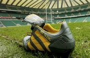 5 March 2004; The boot of Gordon D'Arcy is seen pitchside during Ireland Rugby kicking practice at Twickenham Stadium in London, England. Photo by Matt Browne/Sportsfile