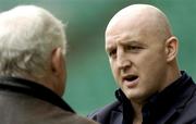 5 March 2004; Former Ireland captain Keith Wood in conversation with team manager Brian O'Brien during Ireland Rugby kicking practice at Twickenham Stadium in London, England. Photo by Brendan Moran/Sportsfile