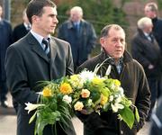 5 March 2005; Westmeath footballer Dessie Dolan, left, and Cavan manager Eamonn Coleman in attendance at the funeral of Tyrone footballer Cormac McAnallen at St Patrick's Church in Eglish, Tyrone. Photo by Ray McManus/Sportsfile