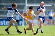 9 June 2013; Patrick McBride of Antrim in action against Kieran Duffy and Dick Clerkin of Monaghan during Ulster GAA Football Senior Championship Quarter-Final match between Antrim and Monaghan at Casement Park in Belfast, Antrim. Photo by Oliver McVeigh/Sportsfile