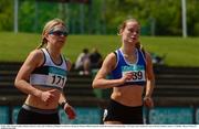 29 May 2016; Sinead Lambe of Donore Harriers, left, Aoife Ní Bhroin of Dublin City Harriers during the Women's 800m during the GloHealth National Championships AAI Games and Combined Events in Morton Stadium, Santry, Co. Dublin.  Photo by Piaras Ó Mídheach/Sportsfile