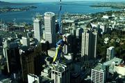 7 June 2006; Irish rugby player Tommy Bowe jumps from the 328 metre Sky Tower on Victoria Street, Auckland, New Zealand. Picture credit: Matt Browne / SPORTSFILE
