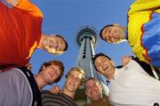 7 June 2006; Irish rugby players from left, Tommy Bowe, Jerry Flannery, Andrew Trimble, Peter Bracken, David Wallace and Jeremy Staunton after having jumped from the 328 metre Sky Tower on Victoria Street, Auckland, New Zealand. Picture credit: Matt Browne / SPORTSFILE