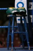 3 June 2006; Boxing gloves on stool. Vacant Irish Light Welterweight Title, Oisin Fagan.v.Jeff Thomas, National Stadium, South Circular Road, Dublin. Picture credit: David Maher / SPORTSFILE