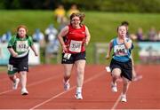 13 June 2014; Athletes, from left, Catherine Mulkerrin, from Carna, Connemara, Team Connacht, Niamh McCarthy, from Cobh, Co. Cork, Team Munster, and Robyn O'Shea, from Ballymun, Dublin, Eastern Region, in the 50m run heats. Special Olympics Ireland Games, University of Limerick, Limerick.  Picture credit: Diarmuid Greene / SPORTSFILE
