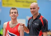 13 June 2014; Athlete Aaron O'Sullivan, Ballincolly, Co. Cork, Team Munster, with coach Frank Sheerin, Shanagarry, Co. Cork. Special Olympics Ireland Games, University of Limerick, Limerick.  Picture credit: Diarmuid Greene / SPORTSFILE