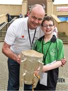 13 June 2014; Team Connacht athlete Kieran Lyons, aged 10, from Athenry, Co. Galway, along with Dublin hurling manager Anthony Daly and the Liam MacCarthy cup at the UL Sport Arena. Special Olympics Ireland Games, University of Limerick, Limerick. Picture credit: Diarmuid Greene / SPORTSFILE