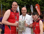 13 June 2014; Team Munster basketballers James Hennessy, from New Ross, Kilkenny, left, and Michael Carr, from Dooradoyle, Limerick, along with Dublin hurling manager Anthony Daly and the Liam MacCarthy cup at the UL Sport Arena. Special Olympics Ireland Games, University of Limerick, Limerick. Picture credit: Diarmuid Greene / SPORTSFILE