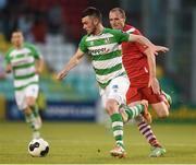 13 June 2014; Ryan Brennan, Shamrock Rovers, in action against Colin Healy, Cork City. SSE Airtricity League Premier Division, Shamrock Rovers v Cork City, Tallaght Stadium, Tallaght, Co. Dublin. Picture credit: Matt Browne / SPORTSFILE