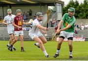 14 June 2014; Peter Collins, Westmeath, in action against Mark Delaney, Kildare. GAA All-Ireland Hurling Senior Championship Promotion Play Off, Westmeath v Kildare, Cusack Park, Mullingar, Co. Westmeath. Picture credit: Piaras Ó Mídheach / SPORTSFILE