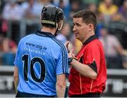 14 June 2014; Referee Colm Lyons speaking to Dublin's Alan McCrabbe about the new rules before the game. Leinster GAA Hurling Senior Championship, Semi-Final, Wexford v Dublin, Wexford Park, Wexford. Picture credit: Ray McManus / SPORTSFILE