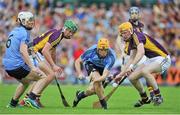 14 June 2014; Paul Schutte, right, and Liam Rushe, Dublin, in action against Conor McDonald, left, and Podge Doran, Wexford. Leinster GAA Hurling Senior Championship, Semi-Final, Wexford v Dublin, Wexford Park, Wexford. Picture credit: Dáire Brennan / SPORTSFILE