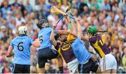 14 June 2014; Dublin players, left to right, Liam Rushe, Shane Durkin, and Paul Schutte, in action against Liam Óg McGovern, left, and Conor McDonald, Wexford. Leinster GAA Hurling Senior Championship, Semi-Final, Wexford v Dublin, Wexford Park, Wexford. Picture credit: Dáire Brennan / SPORTSFILE
