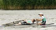 17 June 2006; Ireland's Lightweight Women's Double (LW2x), Niamh Ni Cheilleachair, left, and Sinead Jennings after they won bronze in the final at the Rowing World Cup Regatta. The medal is the first ever won by an Irish crew in a women's Olympic boat class at this level. Pozan, Poland. Picture credit: SPORTSFILE