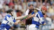17 June 2006; Damien Hayes, Galway, in action against John Walsh, left and Brian Campion, Laois. Guinness All-Ireland Senior Hurling Championship Qualifier, Round 1, Laois v Galway, O'Moore Park, Portlaoise, Co. Laois. Picture credit: Brian Lawless / SPORTSFILE