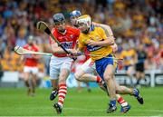 15 June 2014; Conor McGrath, Clare, in action against Shane O'Neill, left, and Daniel Cahalane, Cork. Munster GAA Hurling Senior Championship, Semi-Final, Clare v Cork, Semple Stadium, Thurles, Co. Tipperary. Picture credit: Dáire Brennan / SPORTSFILE