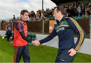 15 June 2014; Carlow manager Anthony Rainbow shakes hands with Meath manager Mick O'Dowd after the final whistle. Leinster GAA Football Senior Championship, Carlow v Meath, Dr. Cullen Park, Carlow. Picture credit: Barry Cregg / SPORTSFILE
