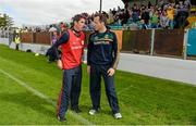 15 June 2014; Carlow manager Anthony Rainbow speaking with Meath manager Mick O'Dowd after the final whistle. Leinster GAA Football Senior Championship, Carlow v Meath, Dr. Cullen Park, Carlow. Picture credit: Barry Cregg / SPORTSFILE