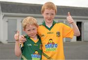 15 June 2014; Meath supporters Eoghan Monagh, left, aged 6, and his brother Cathal, aged 8, from Ballinabrackey, Co. Meath before the game. Leinster GAA Football Senior Championship, Carlow v Meath, Dr. Cullen Park, Carlow. Picture credit: Barry Cregg / SPORTSFILE