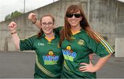 15 June 2014; Meath supporters Claire Chum, left, and Karen McCormack both from Ashbourne, Co. Meath before the game. Leinster GAA Football Senior Championship, Carlow v Meath, Dr. Cullen Park, Carlow. Picture credit: Barry Cregg / SPORTSFILE