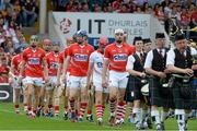 15 June 2014; Cork captain Patrick Cronin leads his team during the parade. Munster GAA Hurling Senior Championship, Semi-Final, Clare v Cork, Semple Stadium, Thurles, Co. Tipperary. Picture credit: Dáire Brennan / SPORTSFILE