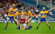 15 June 2014; Patrick Horgan, Cork, in action against Clare players, left to right, Peter Duggan, Patrick Donnellan, David McInerney and Colm Galvin. Munster GAA Hurling Senior Championship, Semi-Final, Clare v Cork, Semple Stadium, Thurles, Co. Tipperary. Picture credit: Dáire Brennan / SPORTSFILE