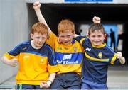 15 June 2014; Clare supporters, left to right, Oisín McMahon, aged 11, his brother Seán, aged 9, from Ennis, Co. Clare, and their cousin Diarmuid McMahon, aged 7, from Lissycasey, Co. Clare. Munster GAA Hurling Senior Championship, Semi-Final, Clare v Cork, Semple Stadium, Thurles, Co. Tipperary. Picture credit: Dáire Brennan / SPORTSFILE