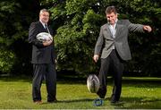 16 June 2014; Leinster Rugby have announced a sponsorship agreement with Rhino Rugby to become Official Ball and Equipment Supplier to Leinster Rugby’s domestic school and club competitions. At the announcement are Mick Dawson, right, CEO of Leinster Rugby, and Donal McEvoy, Sales Director of Rhino Rugby. As part of the new agreement, Rhino Rugby will provide €10,000 of specialist coaching equipment across the 12 counties in Leinster as well as over 4,000 rugby balls to schools and clubs annually. Leinster Rugby Offices, UCD, Dublin. Picture credit: Pat Murphy / SPORTSFILE