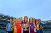 17 June 2014; In attendance at the launch of the 2014 Liberty Insurance Camogie Championship are, from left to right, Louise O'Hara, Dublin, Leanne Fennelly, Kilkenny, Aoife Kelly, Offaly, Anna Geary, Cork, Lorraine Ryan, Galway, Kate Kelly, Wexford, Sinead Cassidy, Derry, Eimear Considine, Clare and Sabrina Larkin, Tipperary. Croke Park, Dublin. Picture credit: Ramsey Cardy / SPORTSFILE