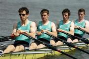 10 June 2006; The Irish men's lightweight quad (LM4x) tea, of, from left, Ger Ward, Kieran Rabbitt, Ben Clarke and Liam Molloy in action at the Irish rowing team's training base on Blessington Lake. Blessington, Co. Wicklow. Picture credit: Brendan Moran / SPORTSFILE